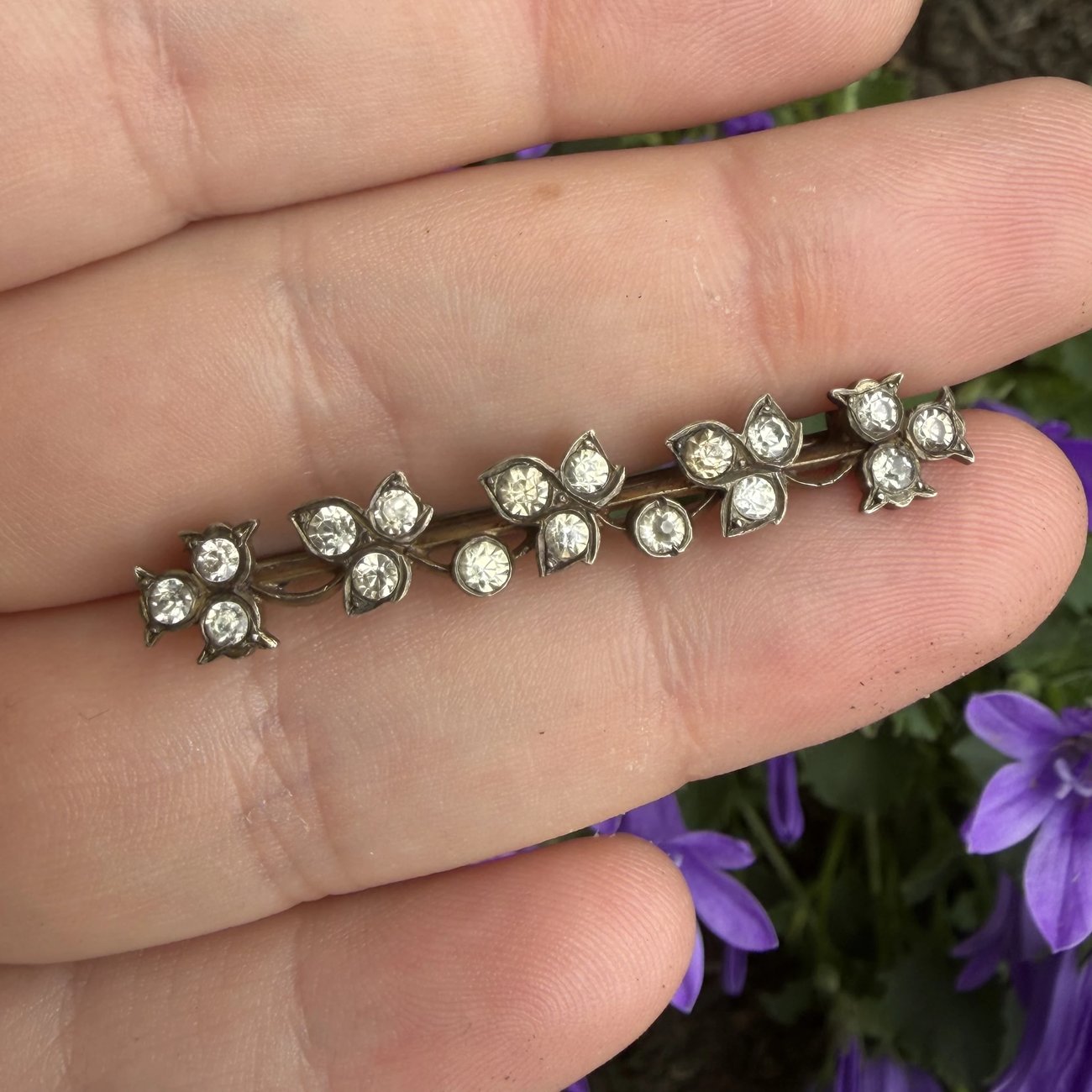 Antique Continental 900 Silver Paste Bar Brooch Floral Leaf Edwardian Victorian - 2
