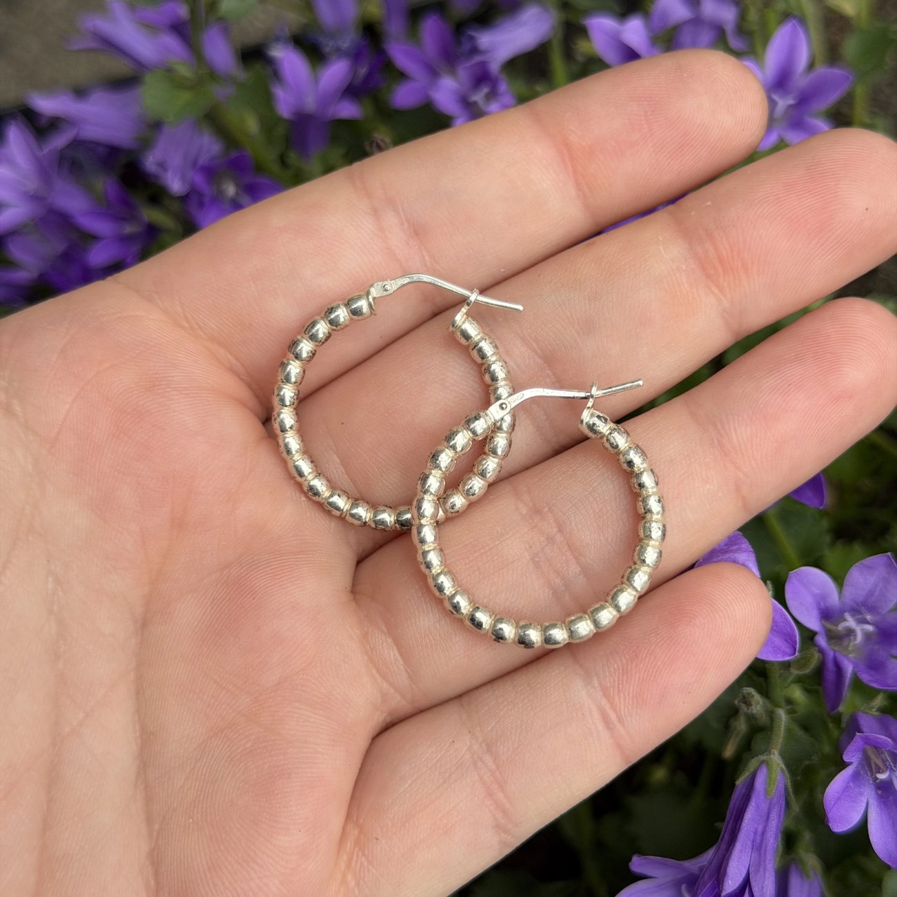 Sterling Silver 925 Beaded Hoop Earrings Bubble Bead Ball Hoops