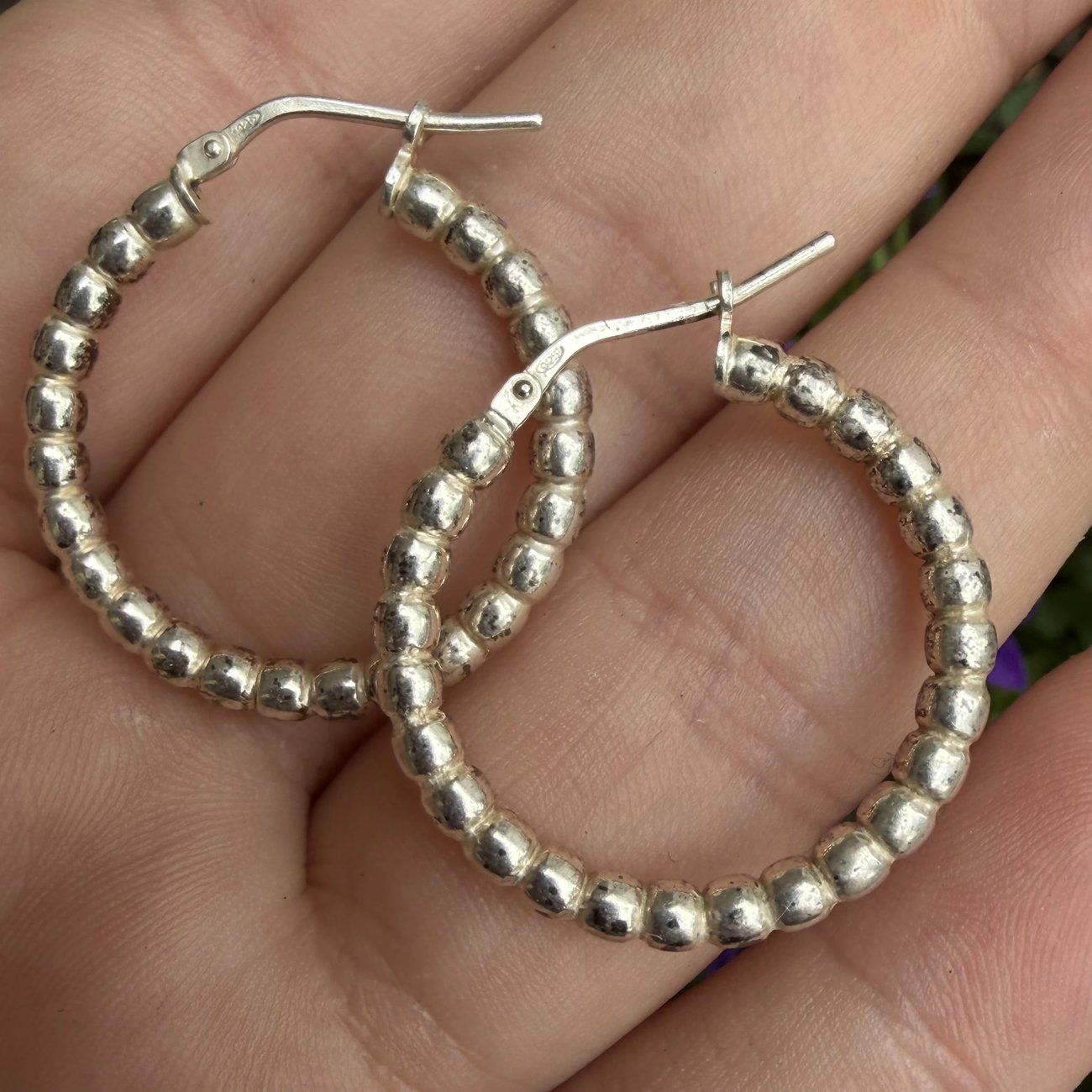 Sterling Silver 925 Beaded Hoop Earrings Bubble Bead Ball Hoops - 2