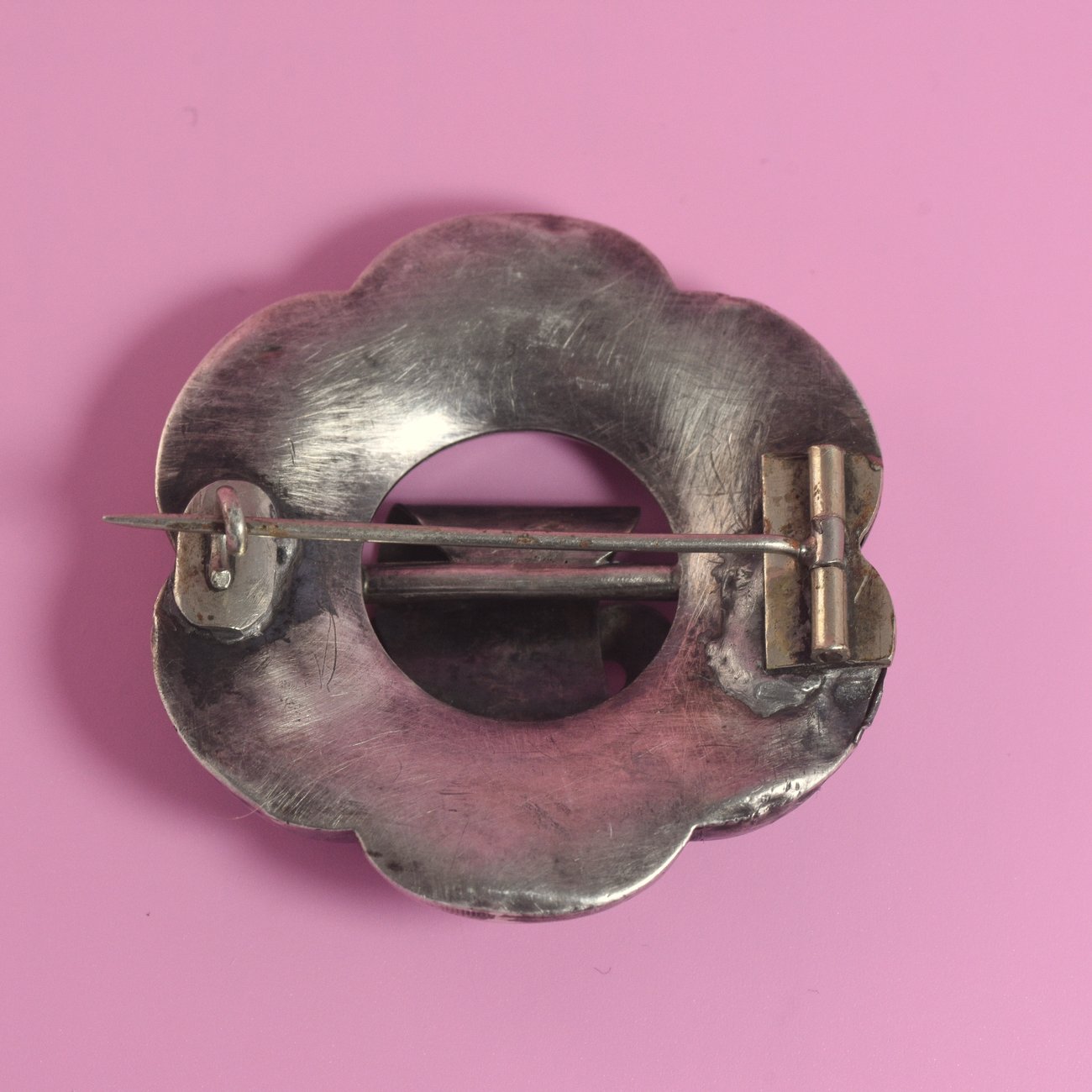 Antique Scottish Silver Granite Buckle Thistle Brooch Victorian Pebble Highland - 2