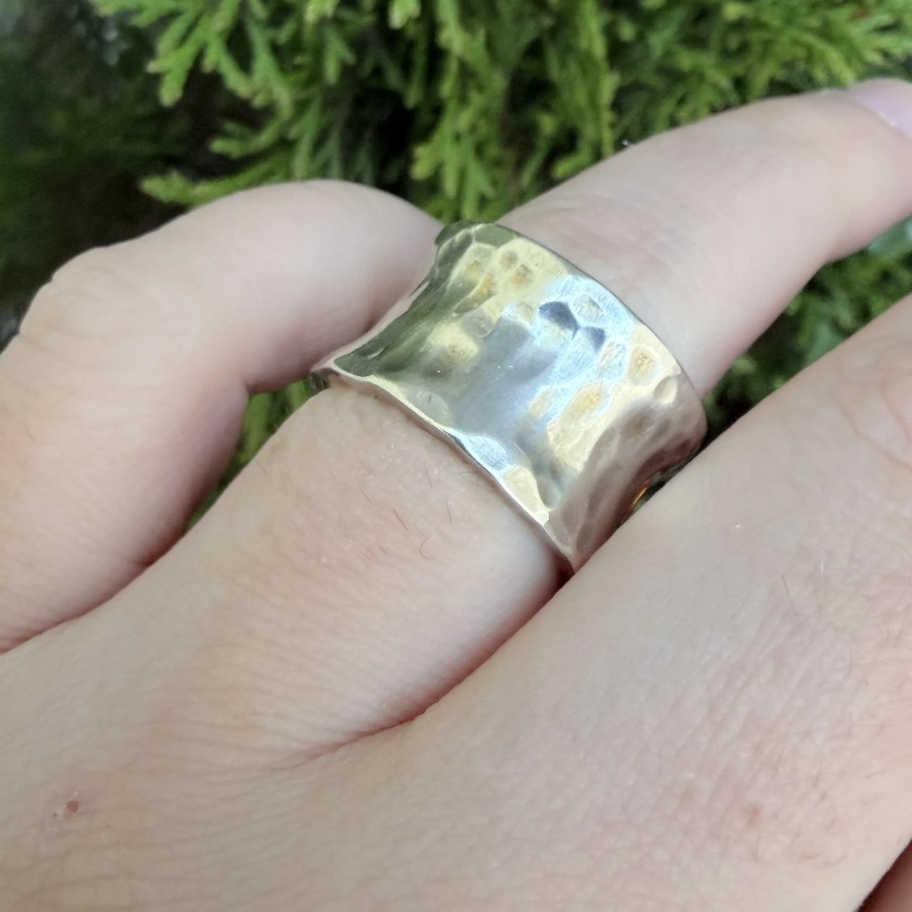 Vintage Sterling Silver Hammered Concave Wide Band Ring Chunky Modernist Saddle - 2