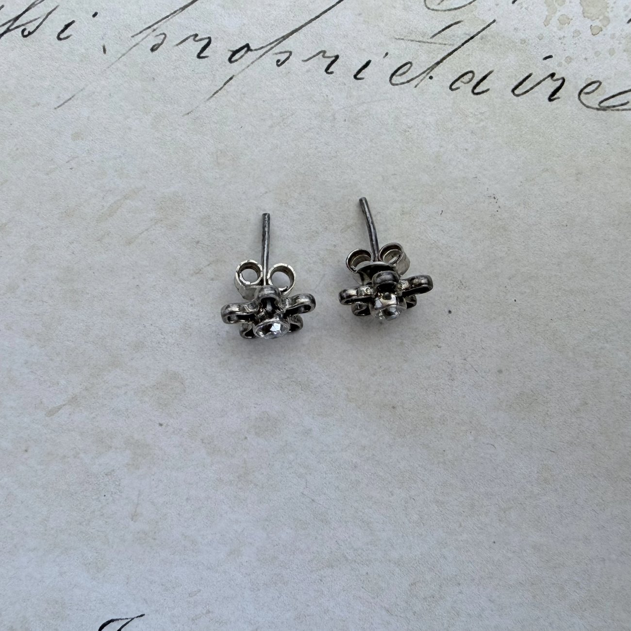 White CZ Flower Stud Earrings Silver Daisy Open Wire Studs Clear Small Floral - 2
