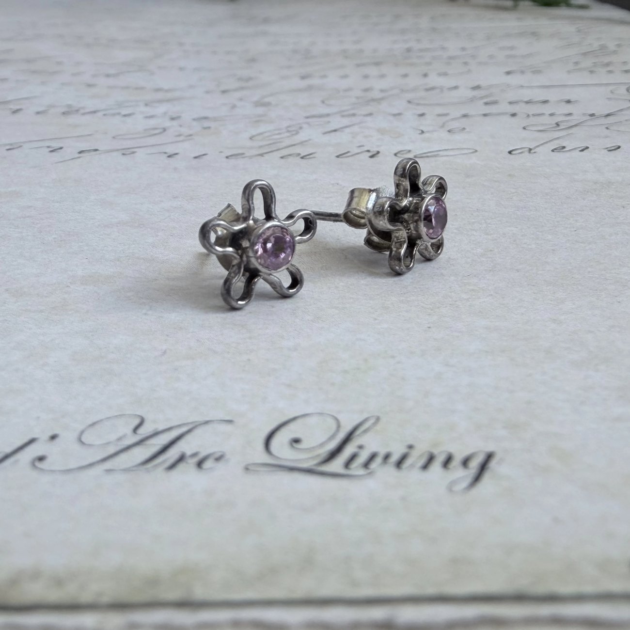 Lilac CZ Flower Stud Earrings Silver Daisy Open Wire Studs Purple Small Floral - 2