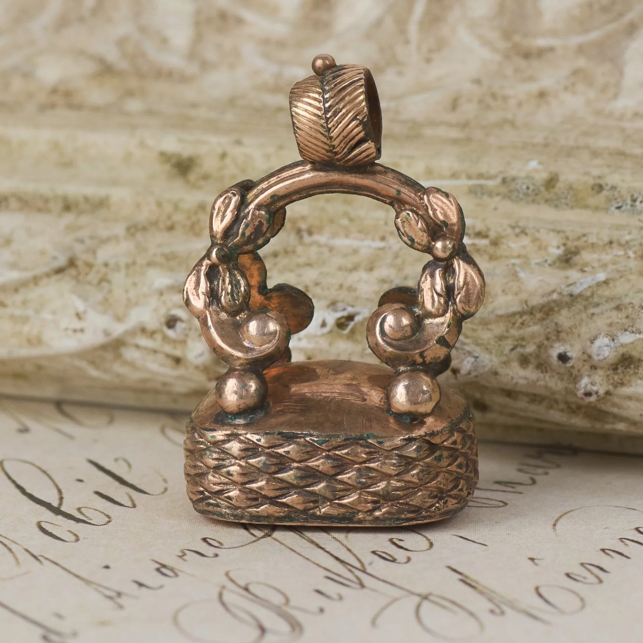 Antique Rose Cased Gold Fob Smokey Quartz Seal Watch Chain Pendant Charm