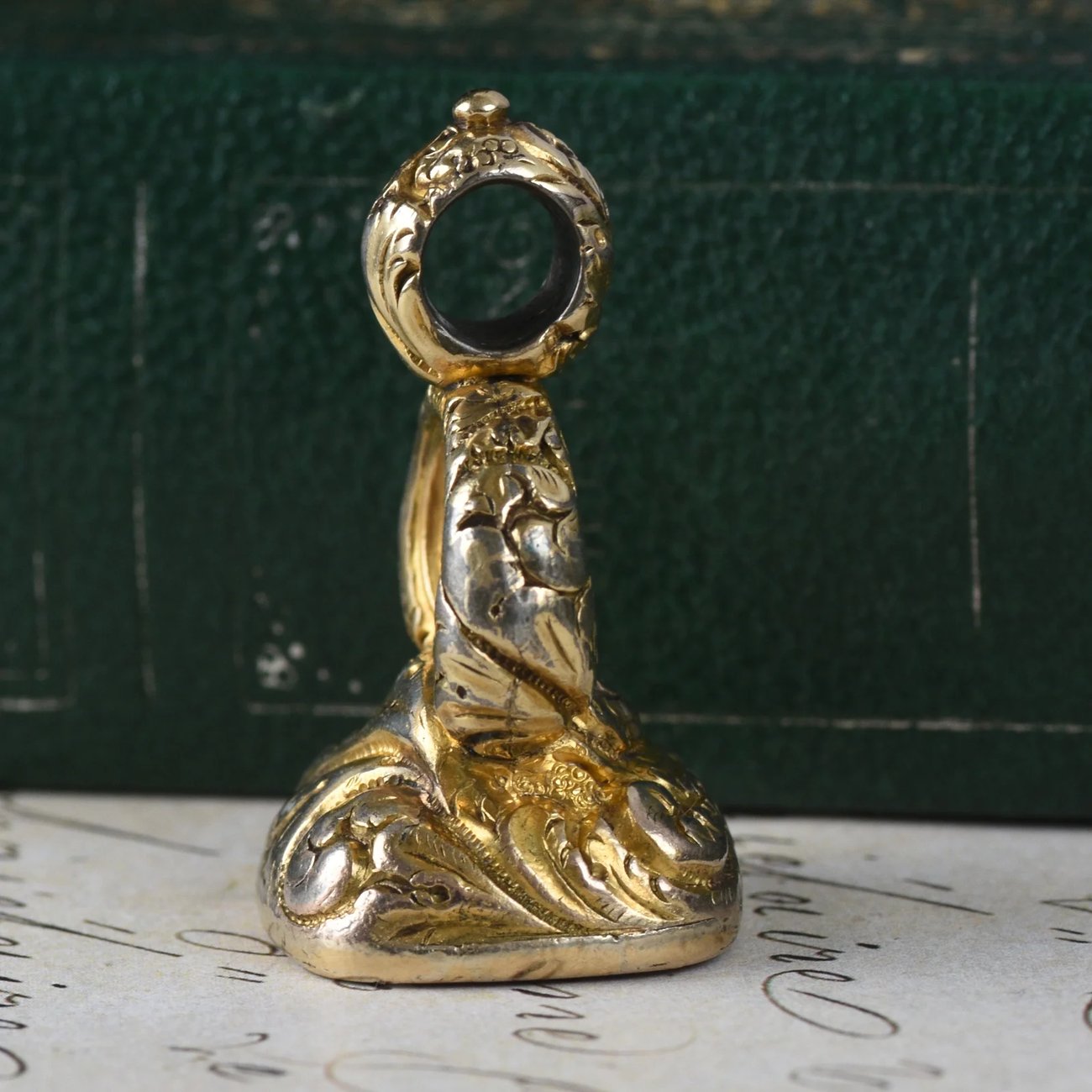 Antique Rolled Gold Fob Seal Carnelian Intaglio Ornate Scroll Watch Chain Wax Seal - 2
