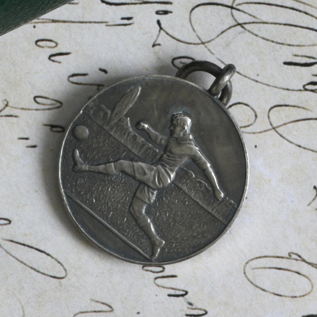 Vintage Silver Football Medal Fob Pendant Soccer Player Sports Prize Charm