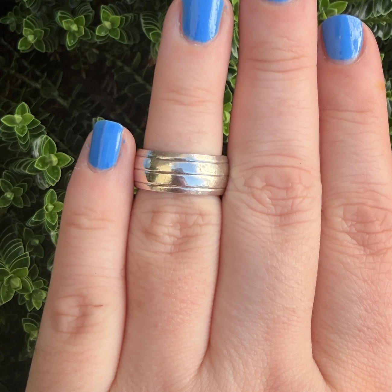 Chunky Sterling Silver Wide Band Etched