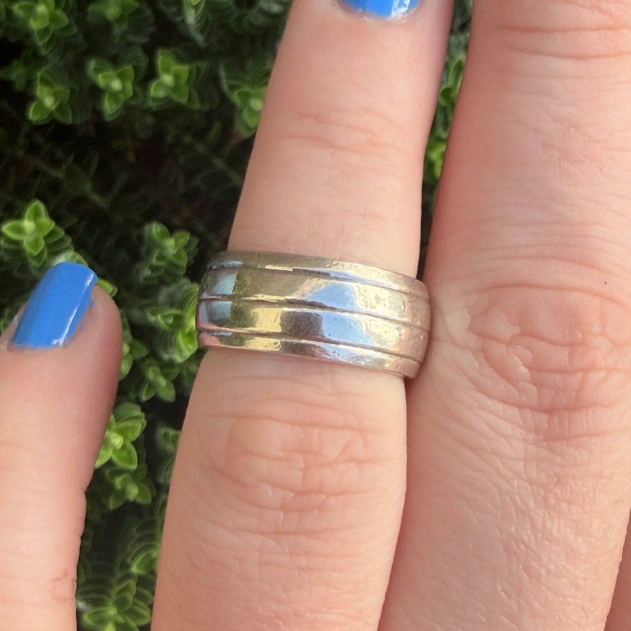 Chunky Sterling Silver Wide Band Etched  - 2