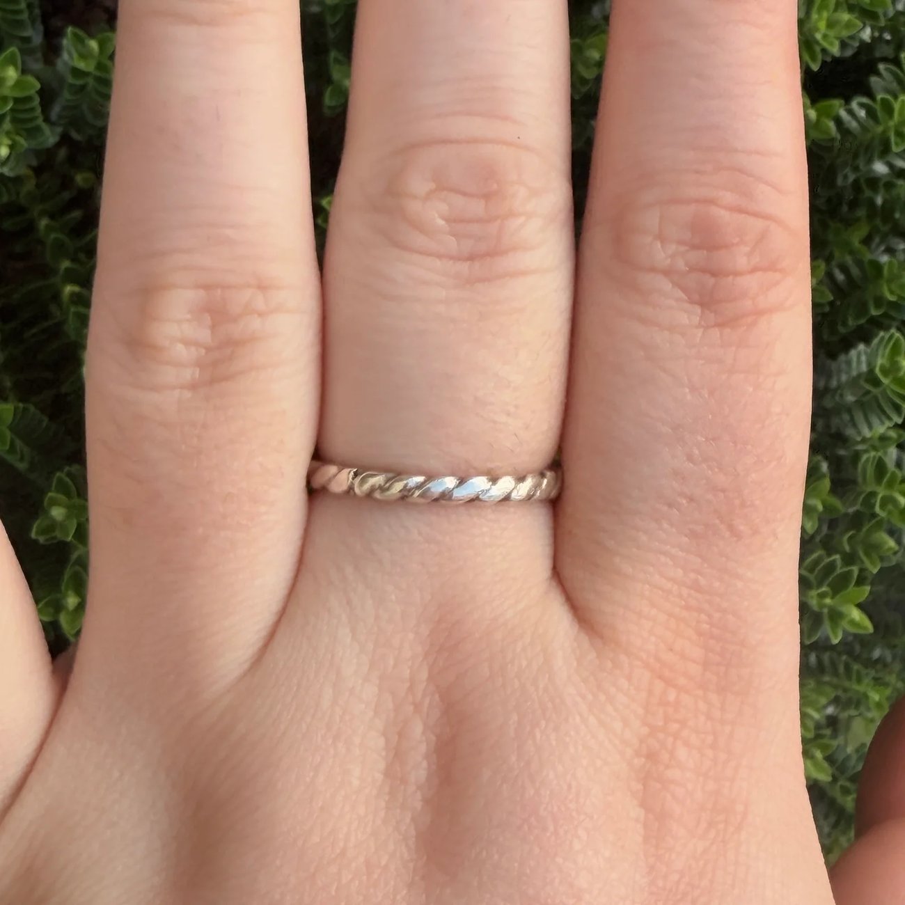 Silver Curb Woven Twist Band Ring - 2