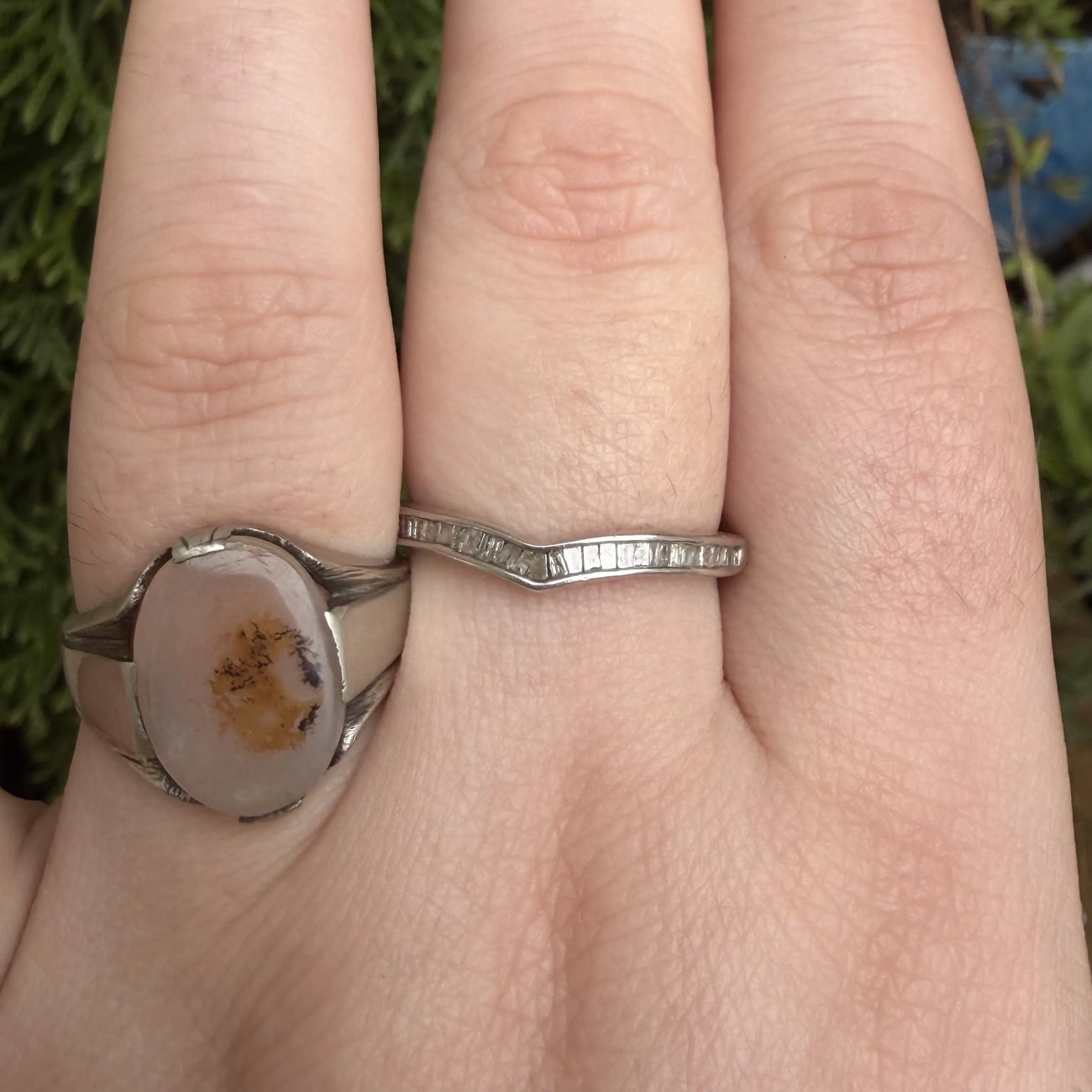 Vintage Silver Dendritic Signet Oval Ring  - 2