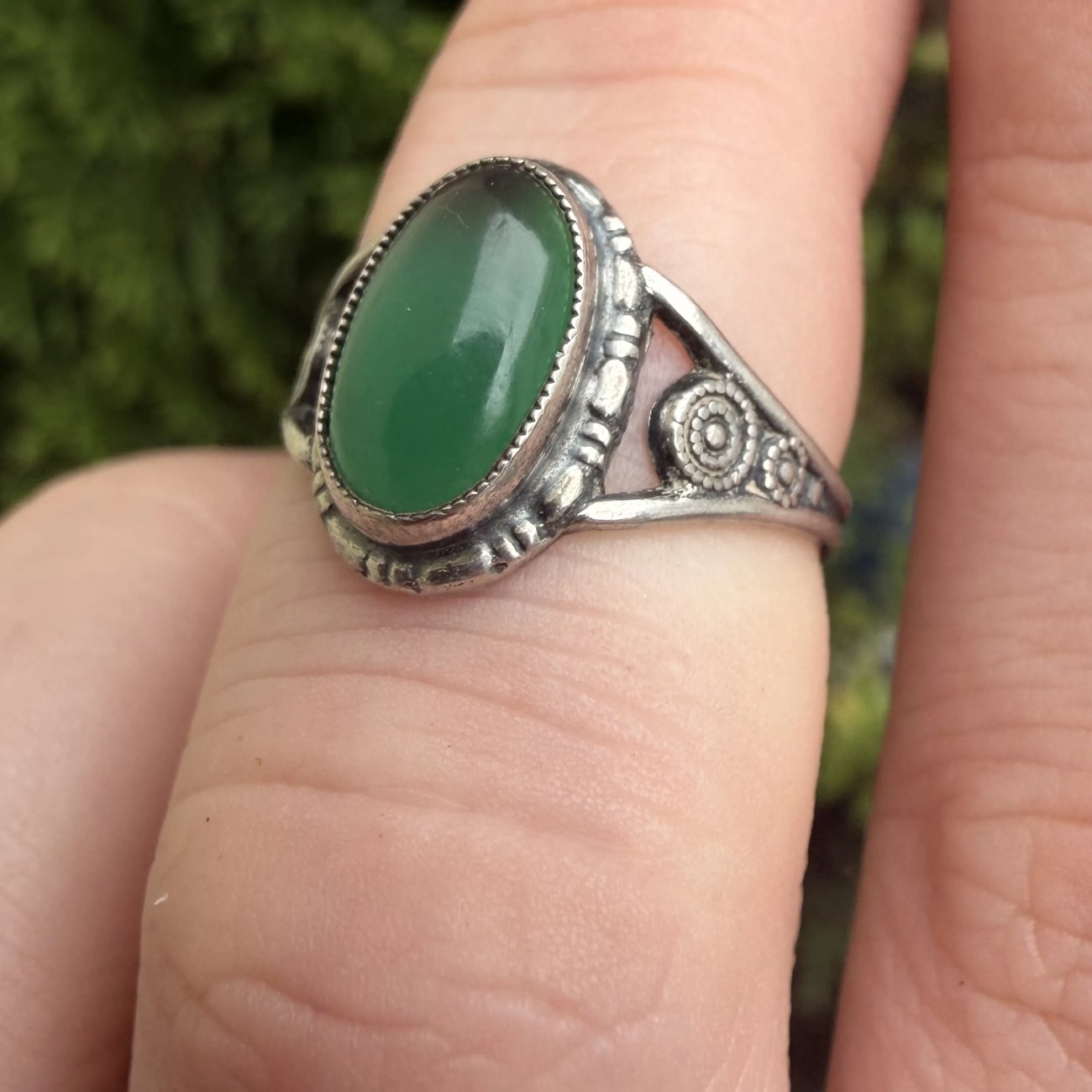 Vintage Silver Swirl Green Onyx Ring Witchy Boho - 2