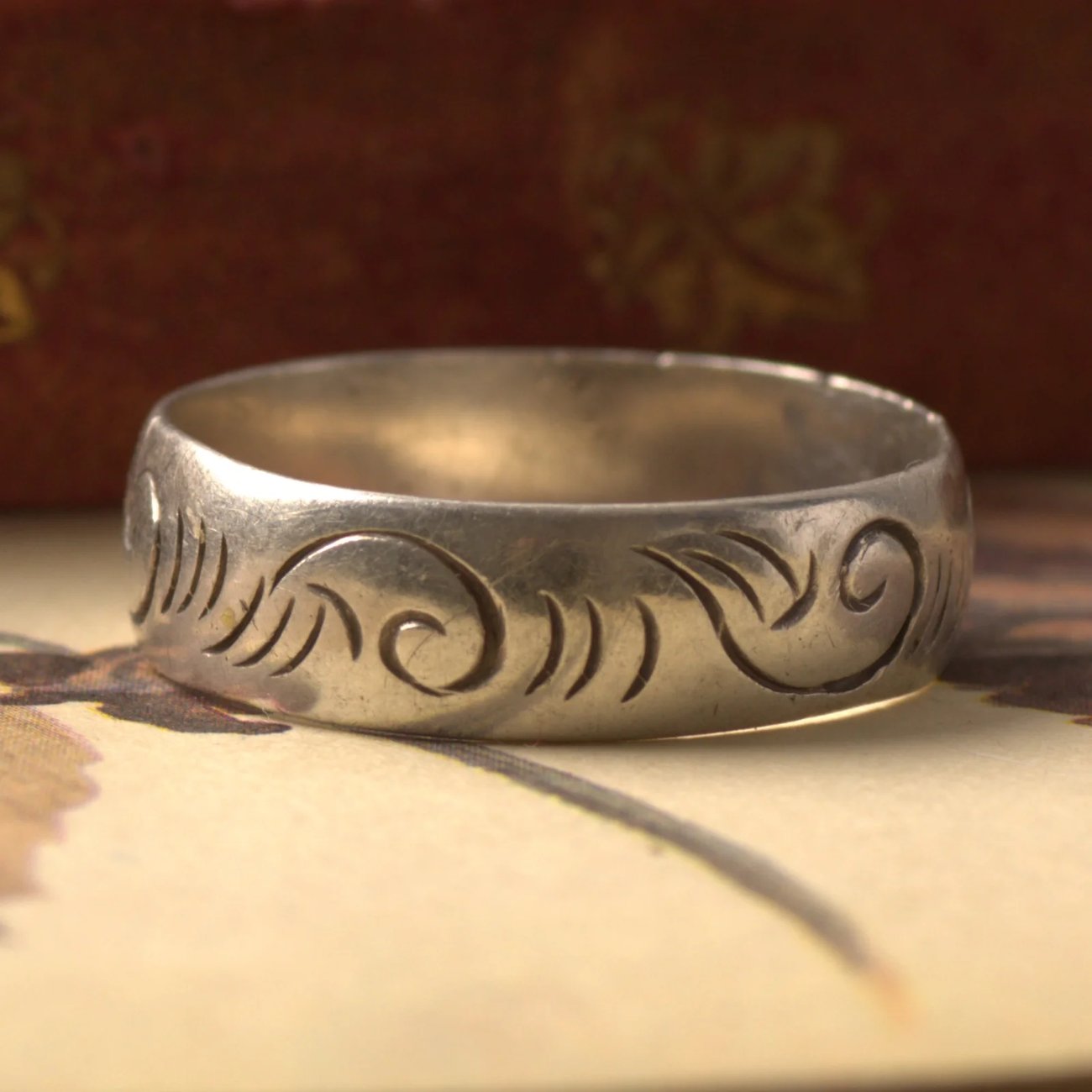 Sterling Silver Swirl Band Stacking Ring Etched