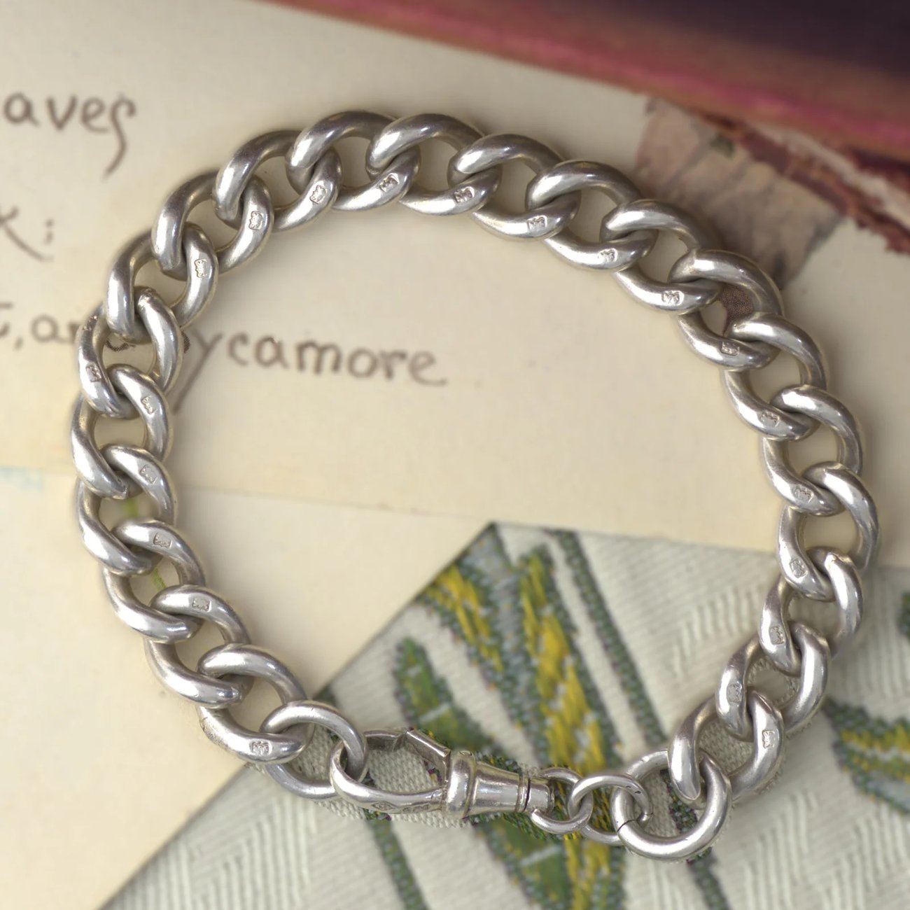 Antique Sterling Silver Curb Link Bracelet Charm Chunky Hallmarked Dog Clip 42g 1903