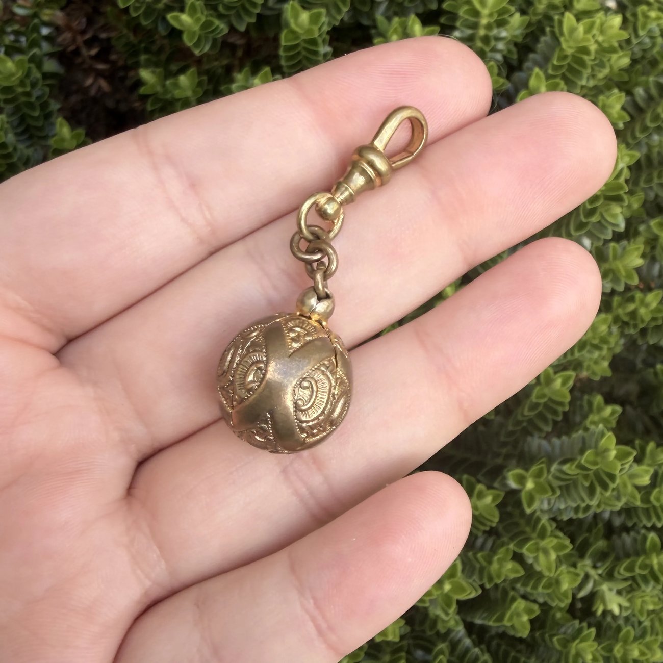 Antique Victorian Fob Orb Charm Rolled Gold Dog Clip Watch Chain  - 2