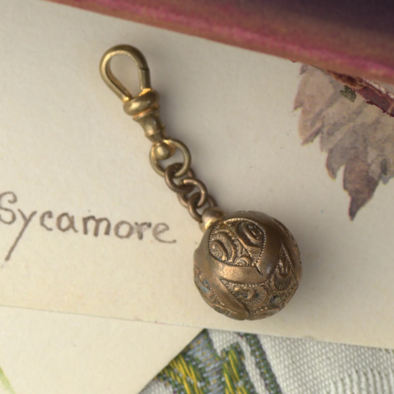 Antique Victorian Fob Orb Charm Rolled Gold Dog Clip Watch Chain