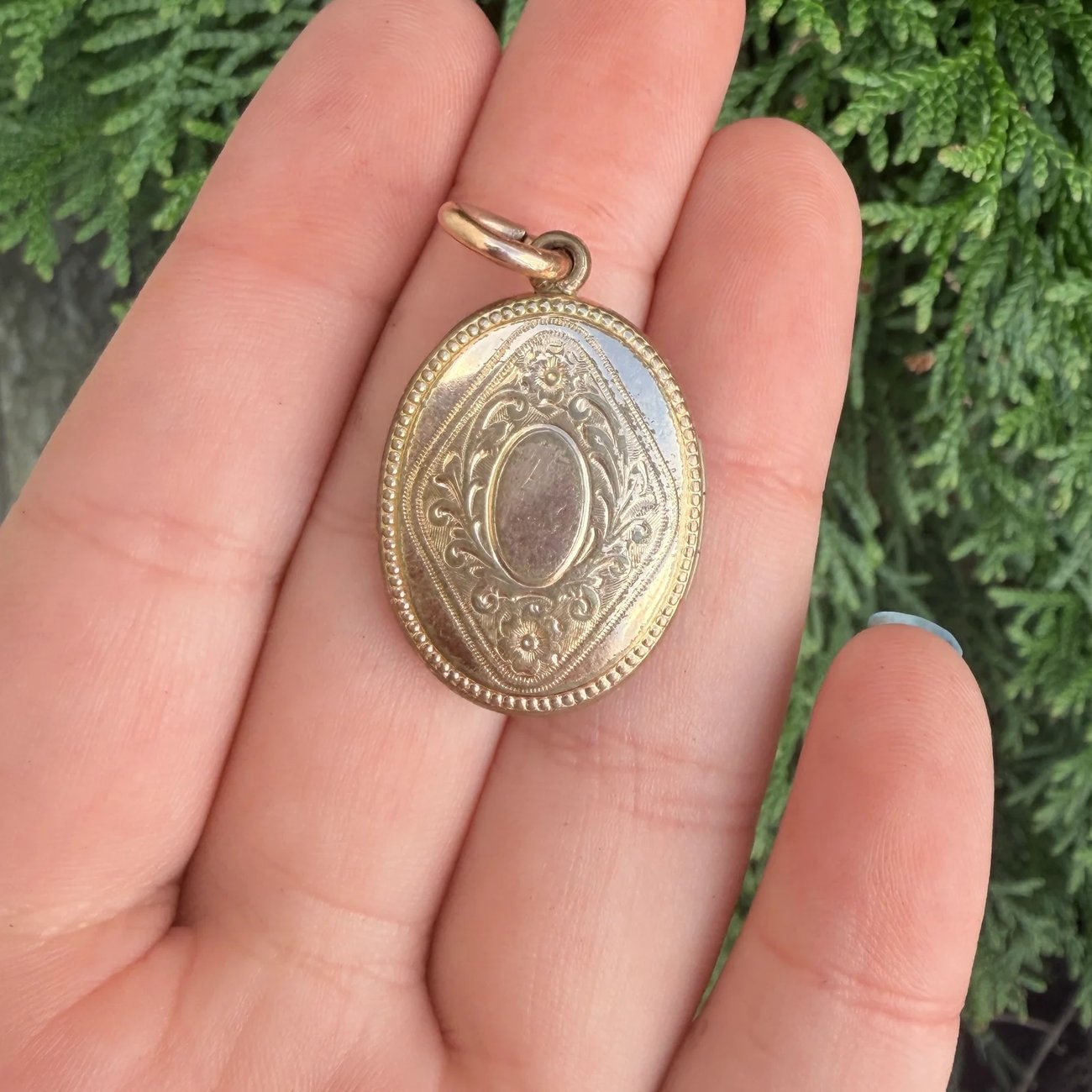 Antique Rolled Gold Double Photo Locket Etched - 2