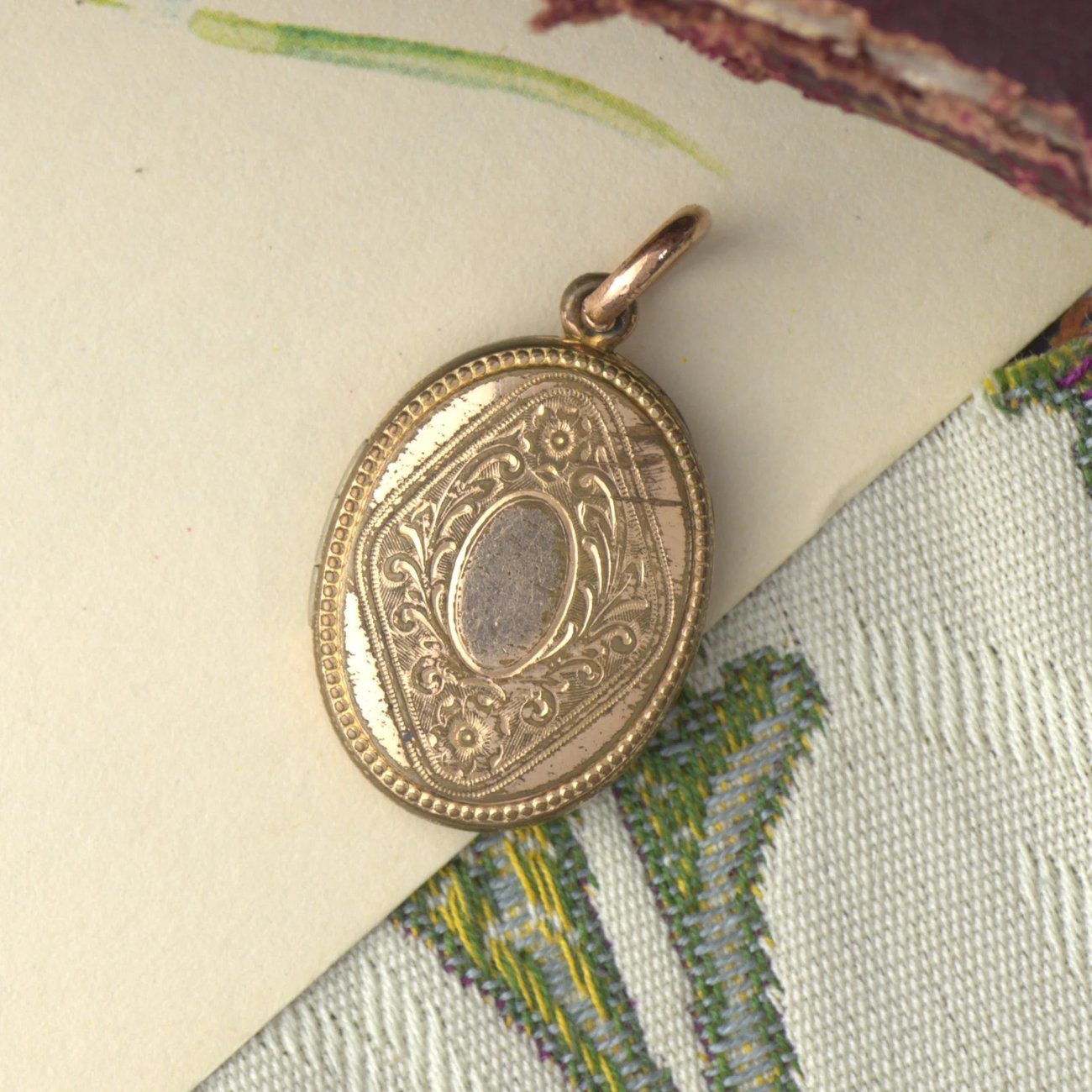Antique Rolled Gold Double Photo Locket Etched