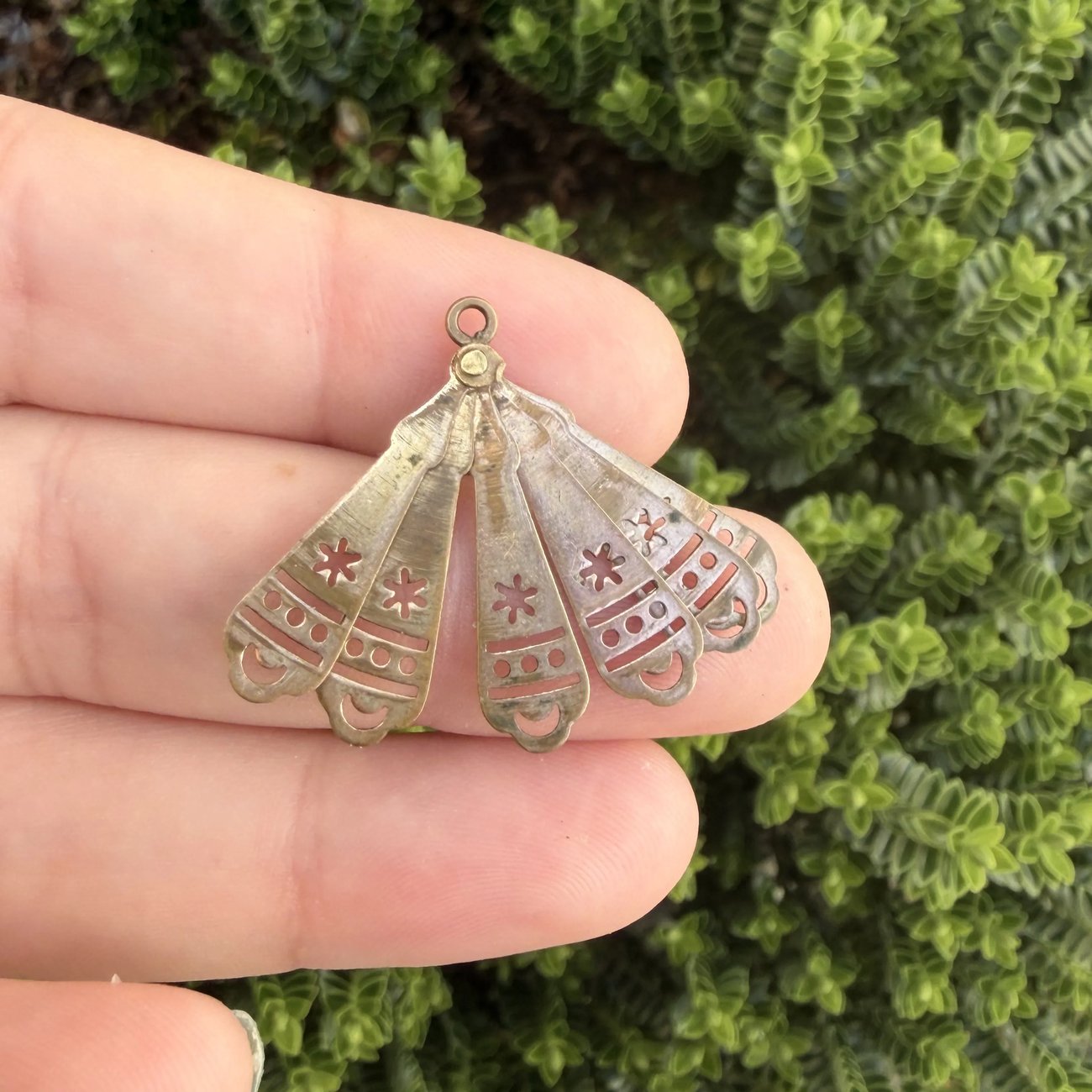 Antique Gilt Fan Charm Pendant Articulated - 2