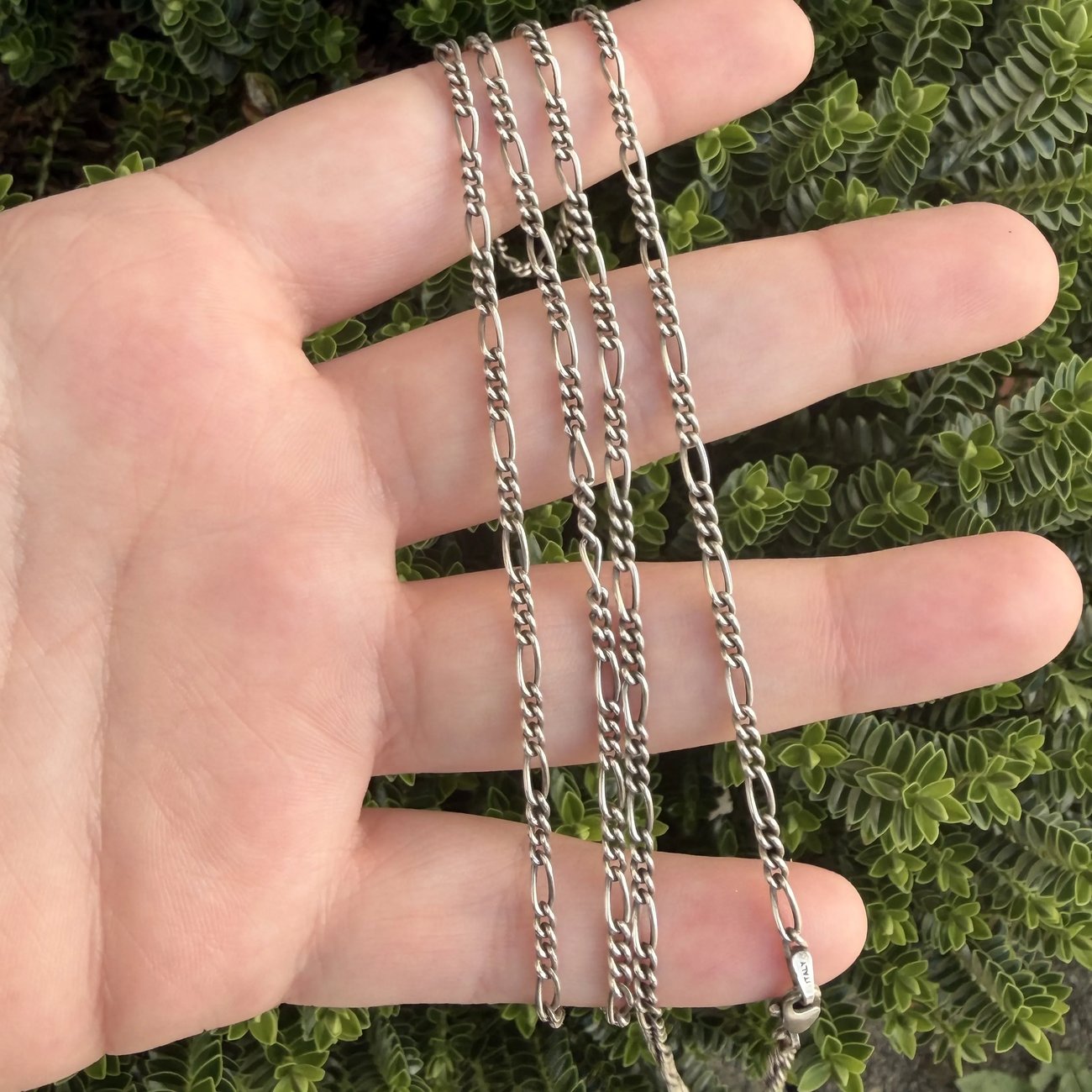 Vintage Sterling Silver Figaro Chain Necklace Long 30"