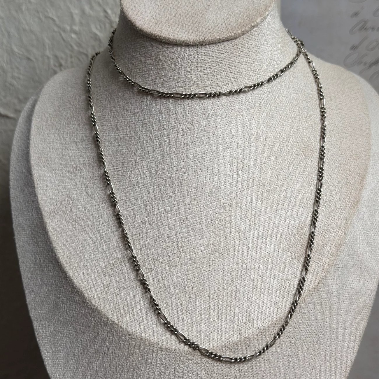 Vintage Sterling Silver Figaro Chain Necklace Long 30" - 2