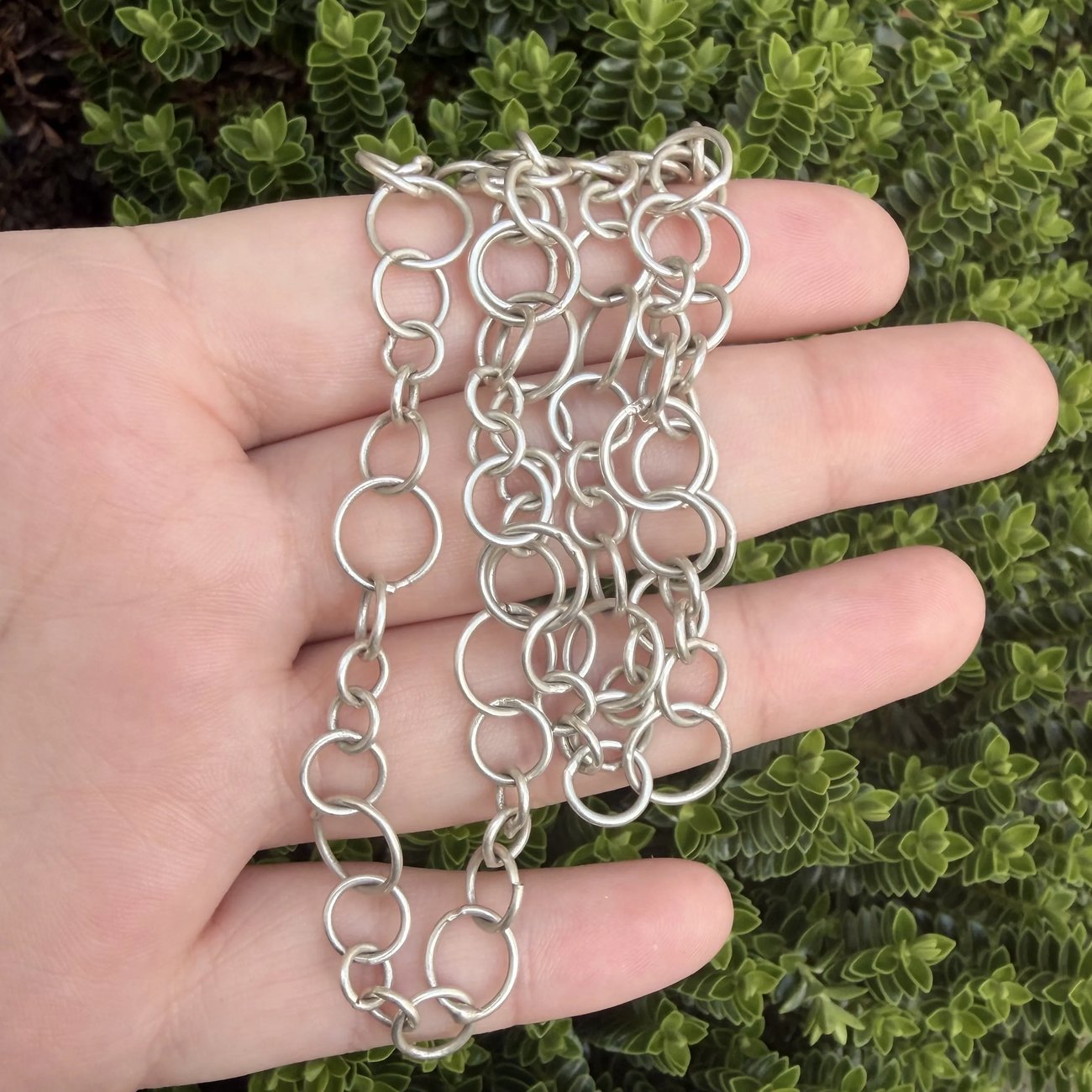 Vintage Sterling Silver Circular Link Fancy Chain Necklace Artisan 24"