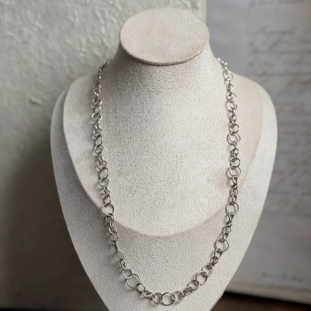 Vintage Sterling Silver Circular Link Fancy Chain Necklace Artisan 24" - 2