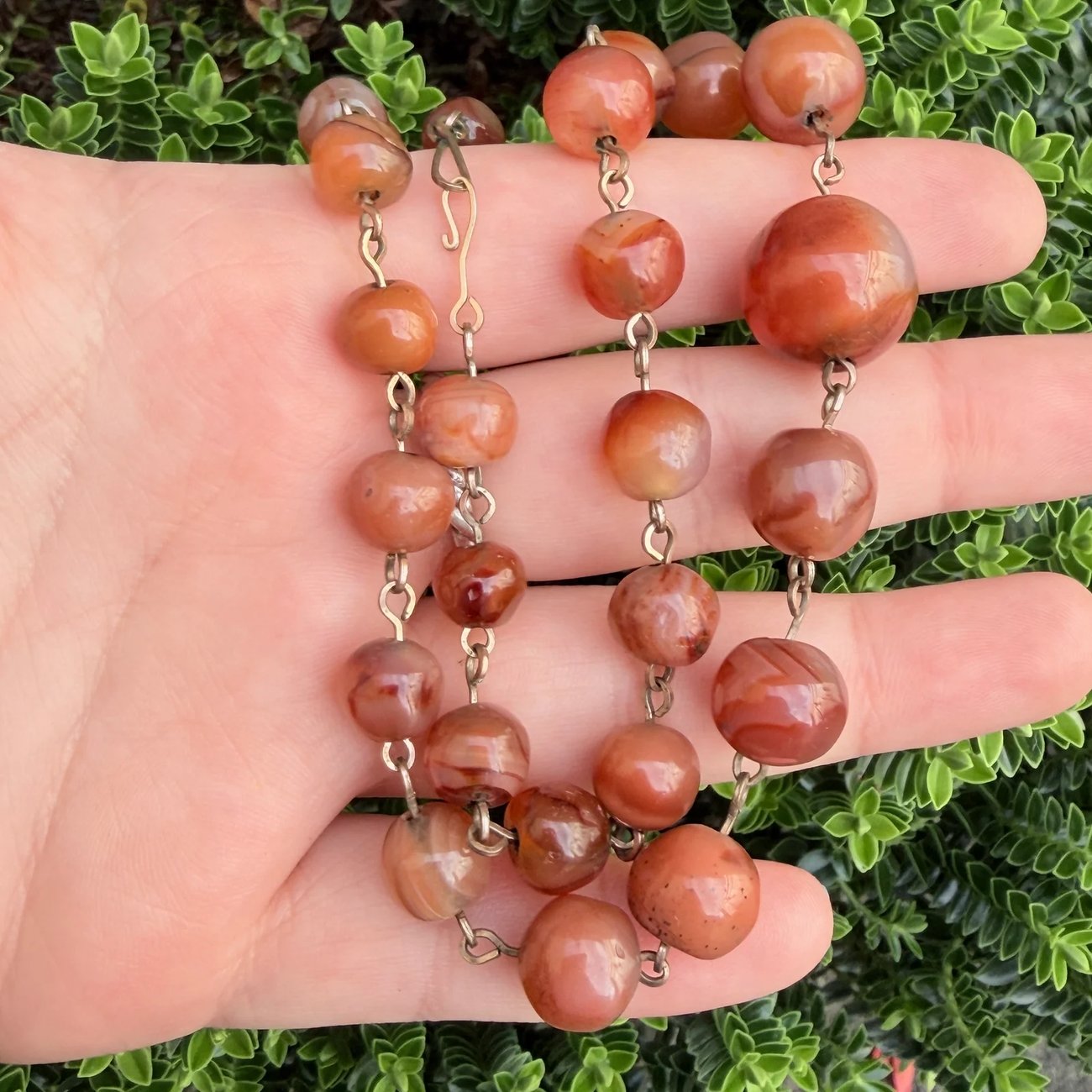 Antique Carnelian Agate Bead Necklace Graduated