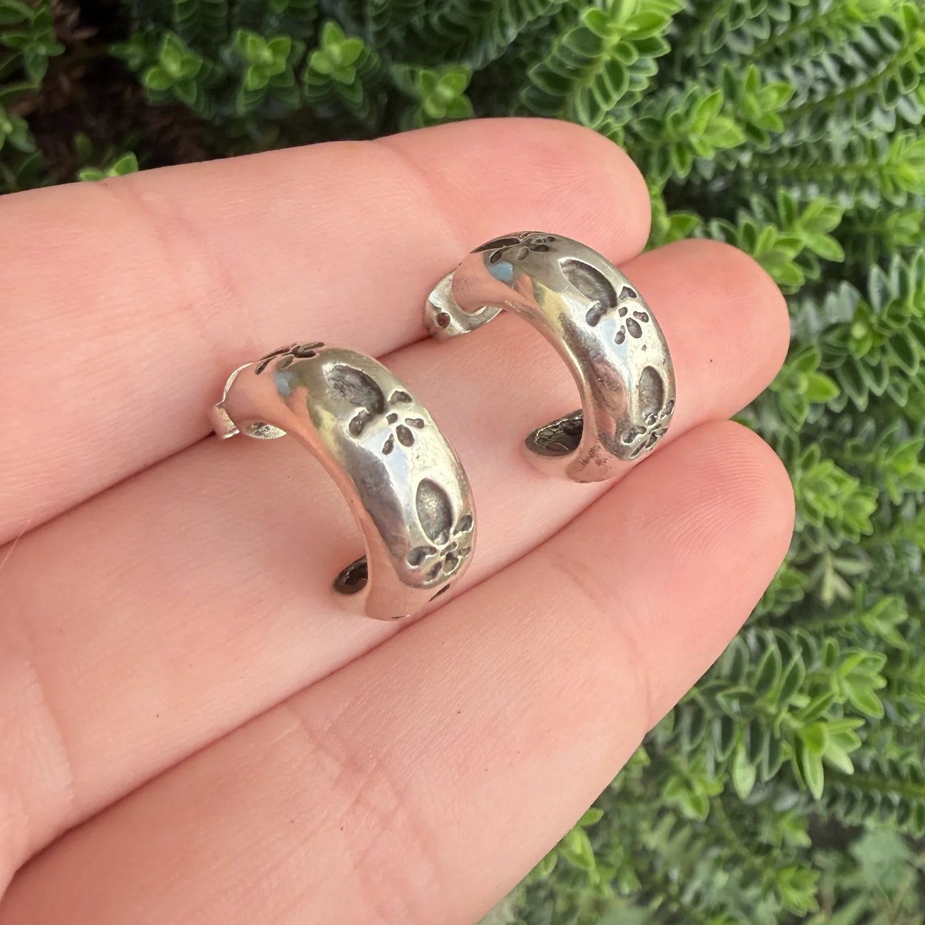 Vintage Sterling Silver Half Hoop Floral Lily Earrings