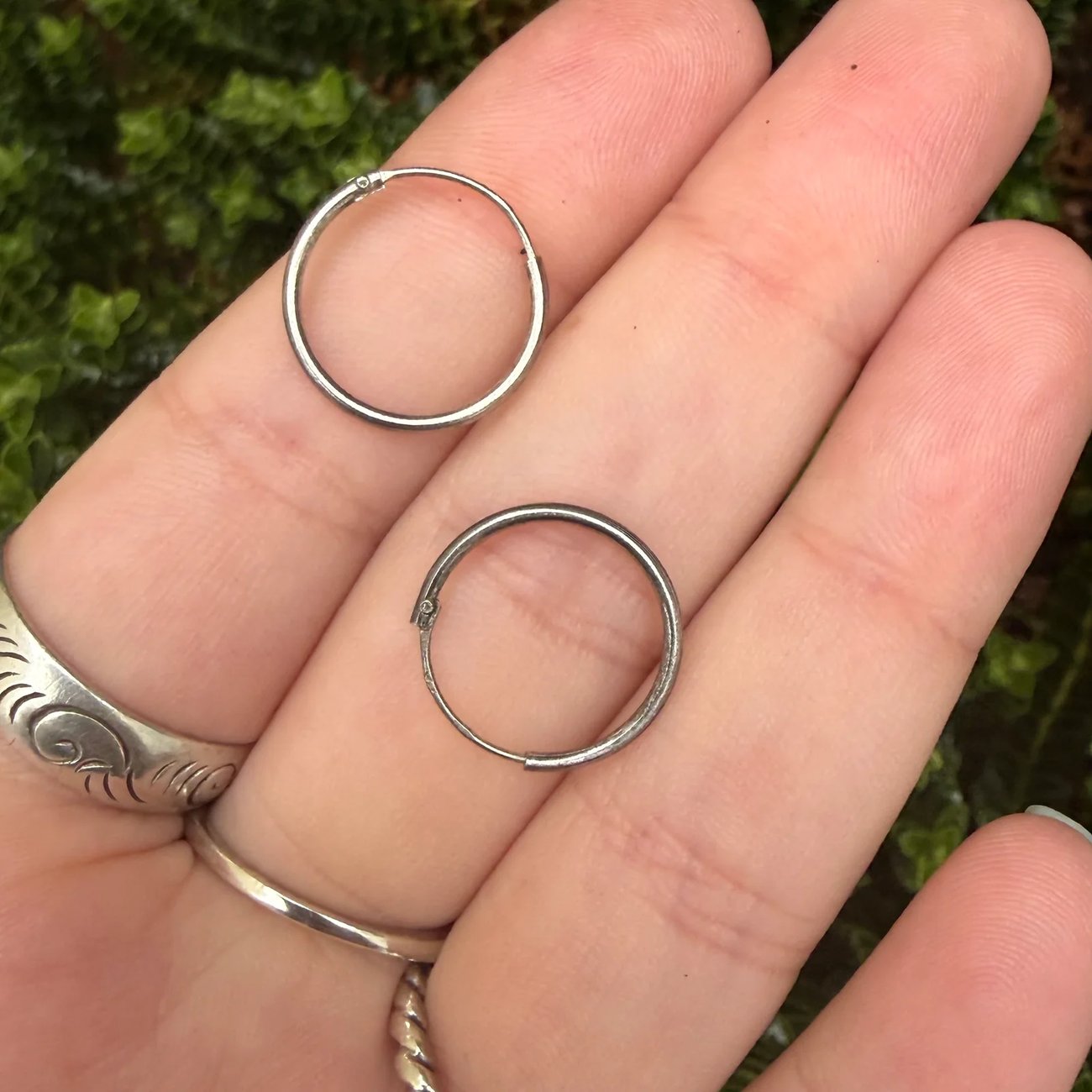 Silver Round Dainty Hoop Earrings Slim Minimalist