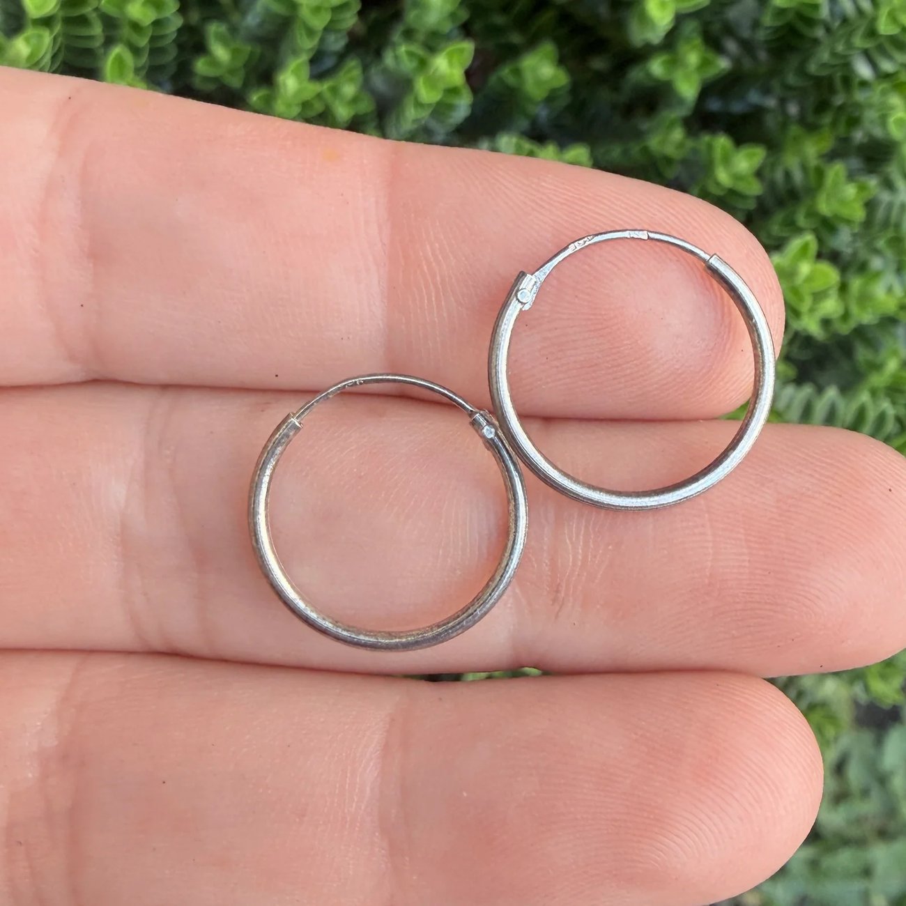 Silver Round Dainty Hoop Earrings Slim Minimalist - 2