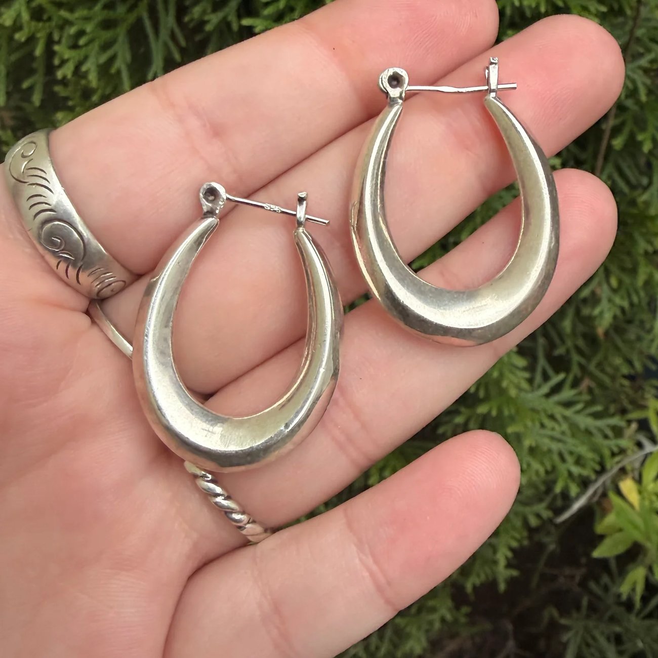 Large Sterling Silver Oval Teardrop Hoop Hollow