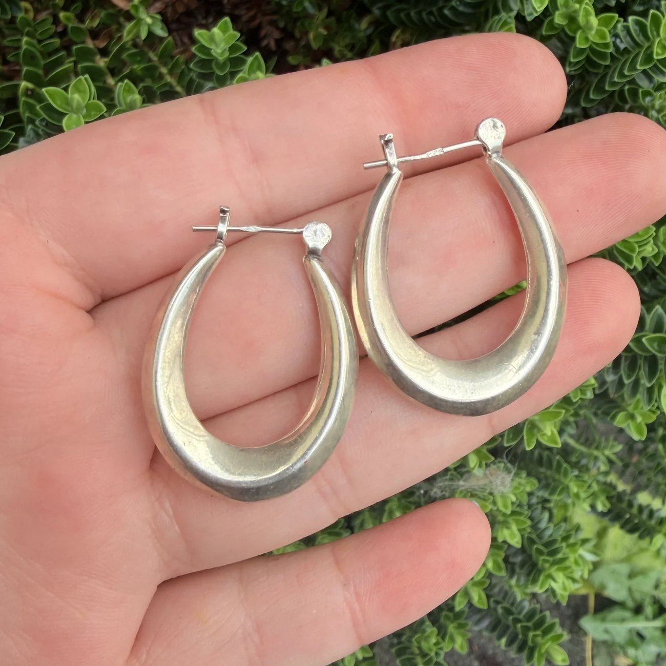 Large Sterling Silver Oval Teardrop Hoop Hollow - 2