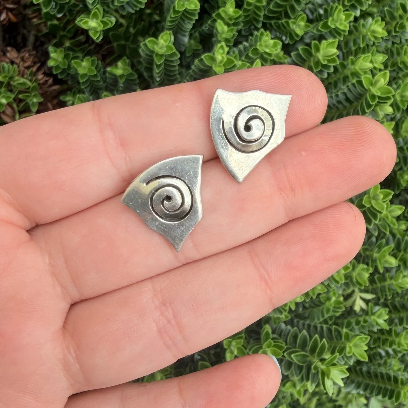 Vintage Sterling Silver Abstract Spiral Studs Modernist Minimalist - 2