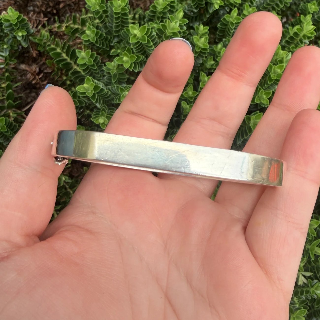 Vintage Chunky Sterling Silver Hinged Square Bangle 925 Modernist - 2