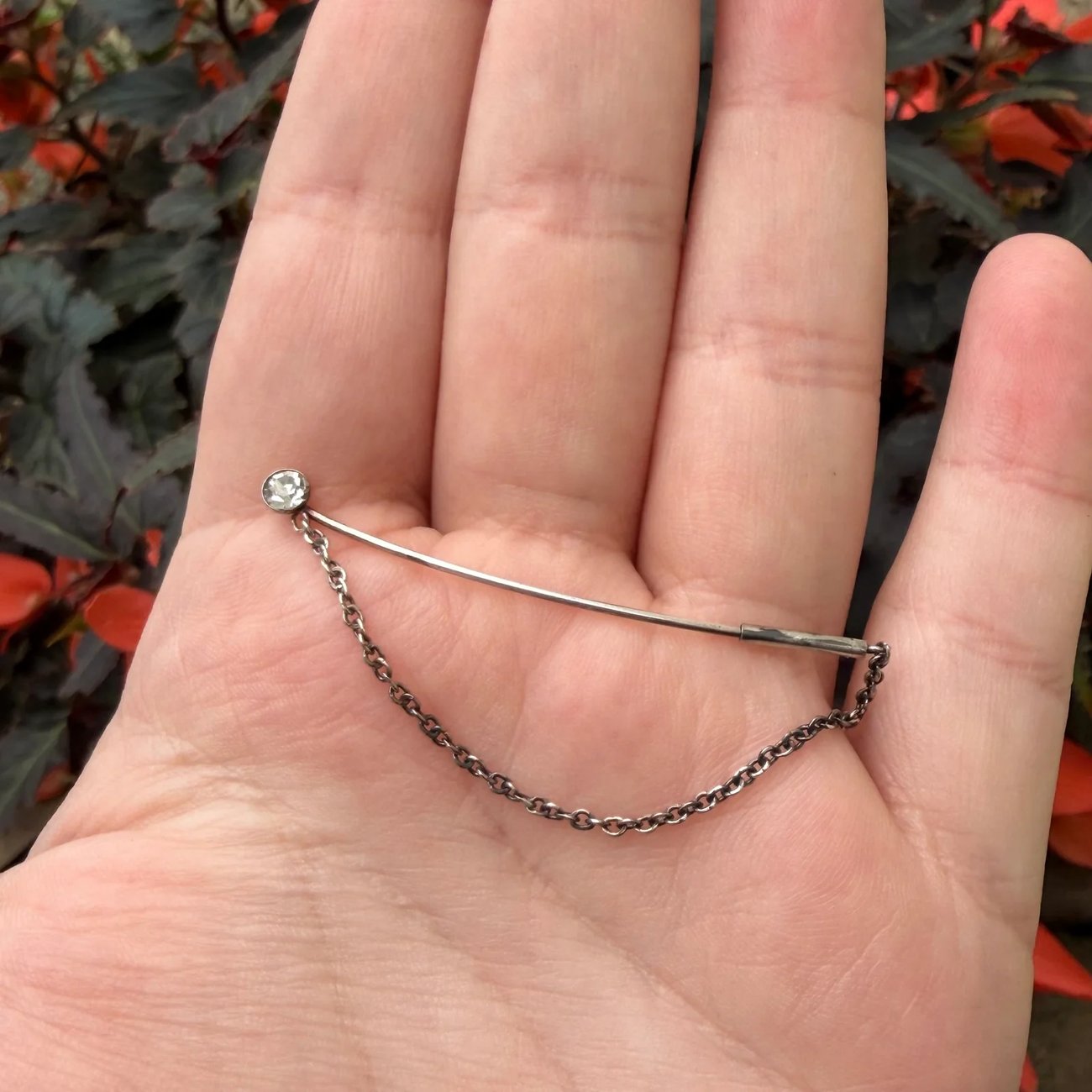 Vintage Sterling Silver Long Pin Hijab Cubic Zirconia - 2