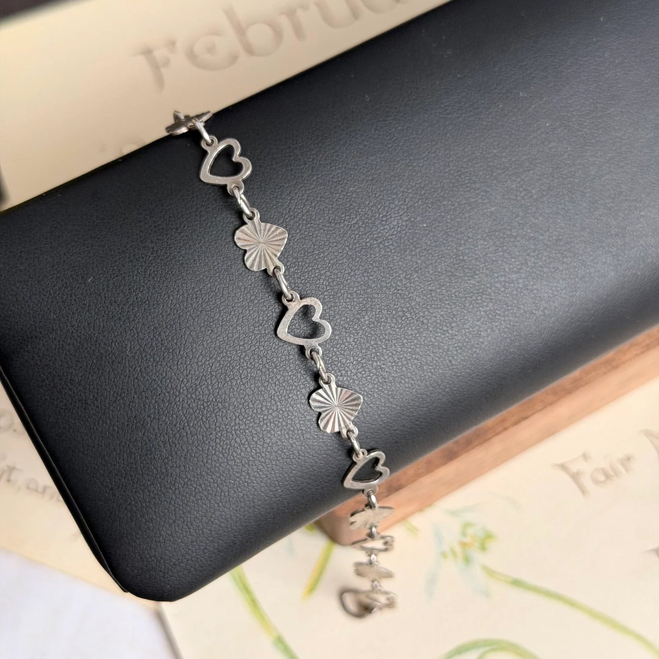 Vintage Sterling Silver Open Heart Bracelet Cute Etched