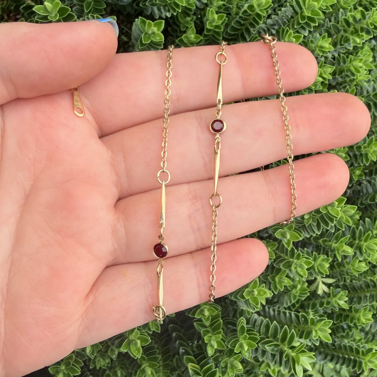 Gold Plate Red Glass Fancy Link Chain Necklae
