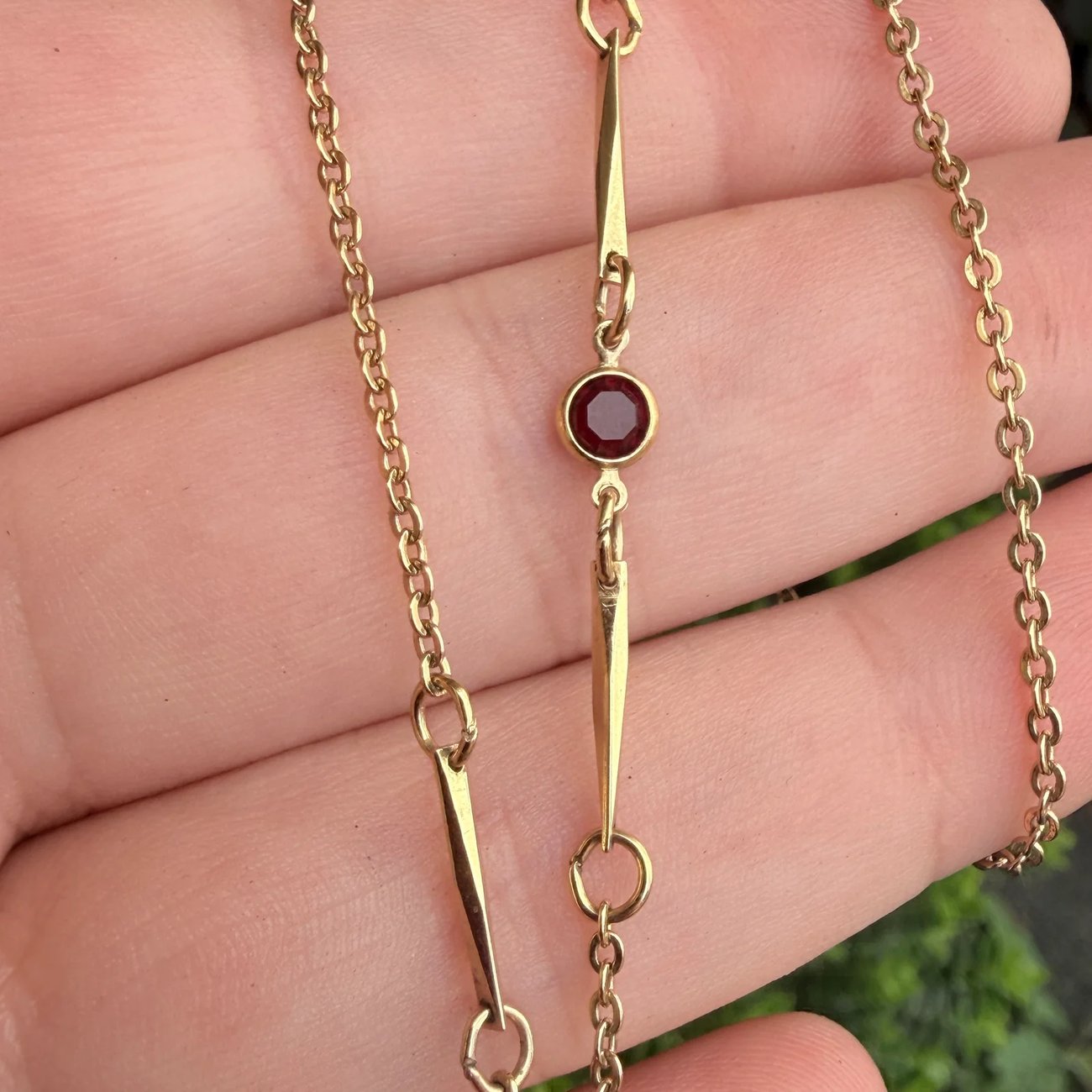 Gold Plate Red Glass Fancy Link Chain Necklae - 2