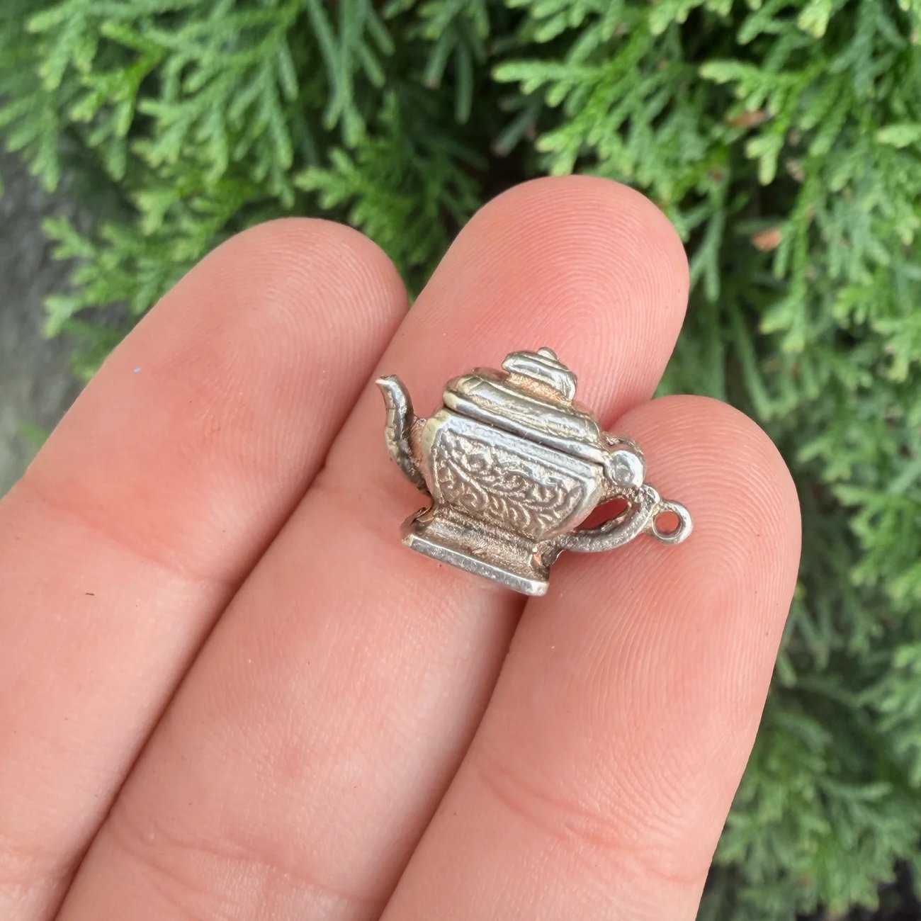 Vintage Silver Teapot Charm Pendant Opens - 2