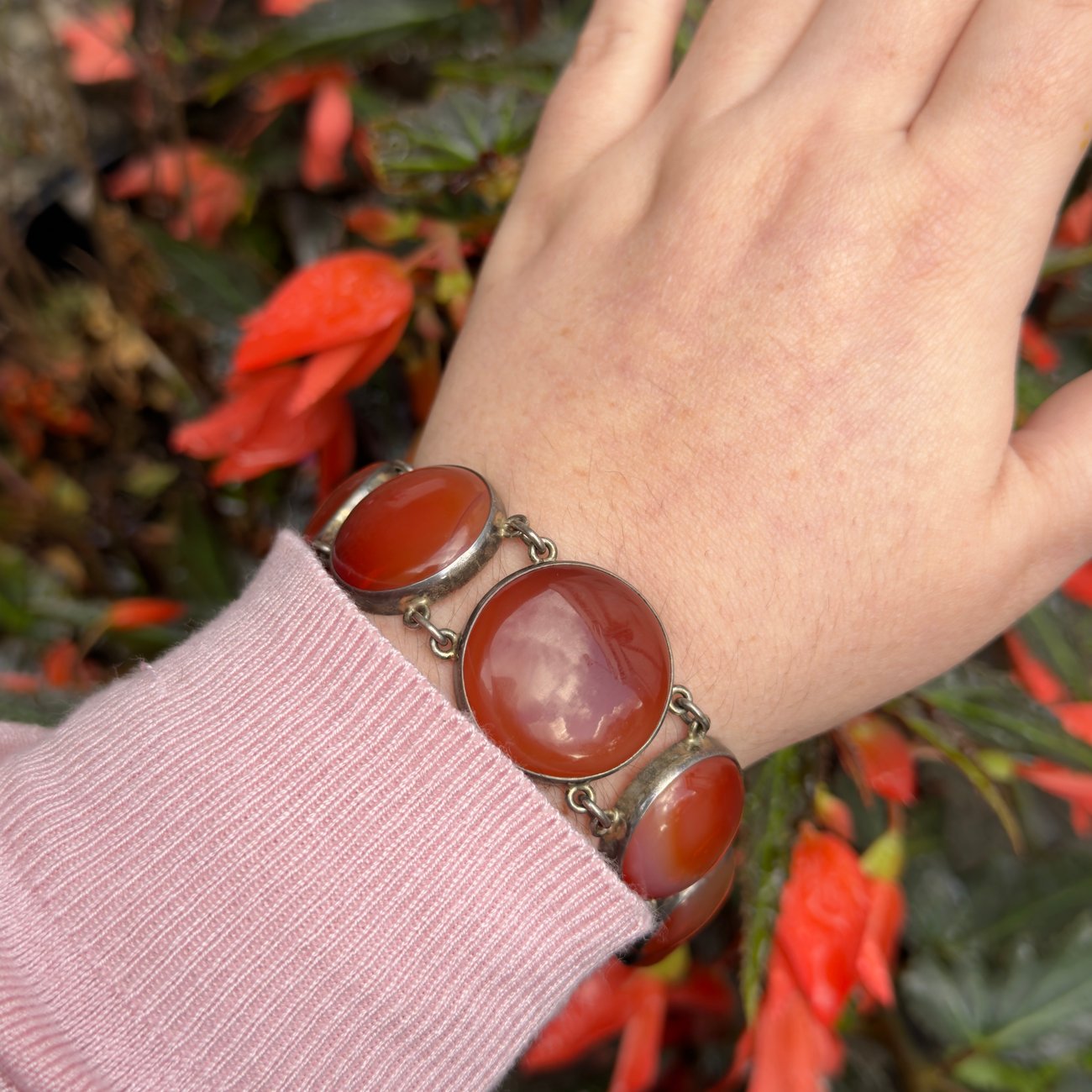 Antique Scottish Silver Agate Bracelet Large Graduated Oval Stones - 2