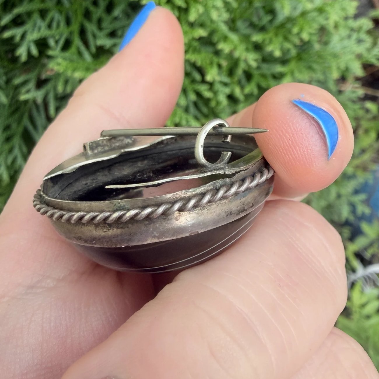 Antique Silver Bullseye Agate Brooch Round Cabochon  - 2