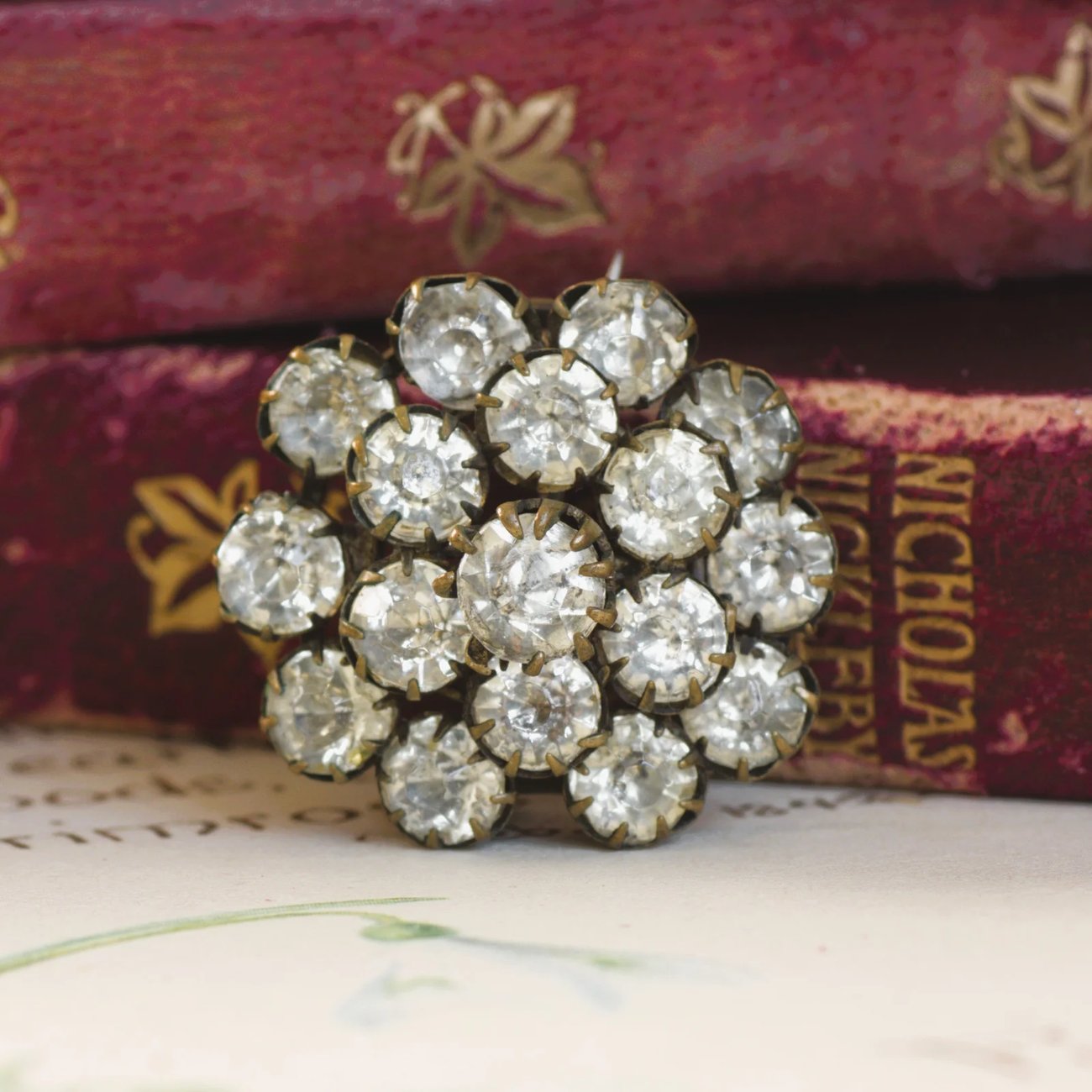 Antique Paste Gilt Cluster Brooch Floral Pin Victorian