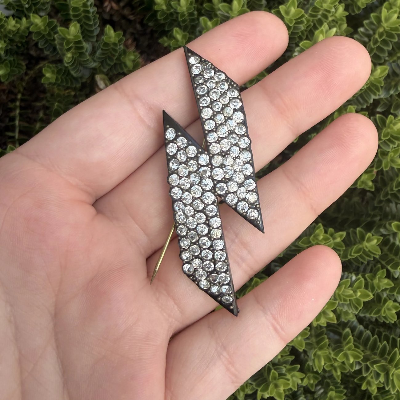 Vintage Plastic Lightning Bolt Paste Brooch Pin