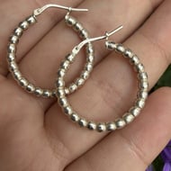Sterling Silver 925 Beaded Hoop Earrings Bubble Bead Ball Hoops - 5