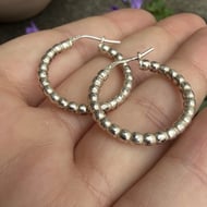Sterling Silver 925 Beaded Hoop Earrings Bubble Bead Ball Hoops - 6