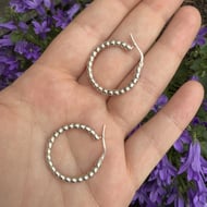 Sterling Silver 925 Beaded Hoop Earrings Bubble Bead Ball Hoops - 7