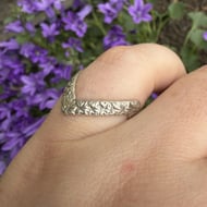 Vintage Sterling Silver Wishbone Ring Floral Engraved Band Lucky Stacking Chevron - 6