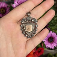 Antique Sterling Silver Rose Gold Watch Chain Fob Medal 1921 Shield