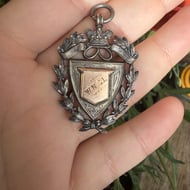 Antique Sterling Silver Rose Gold Watch Chain Fob Medal 1921 Shield - 2