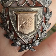 Antique Sterling Silver Rose Gold Watch Chain Fob Medal 1921 Shield - 3